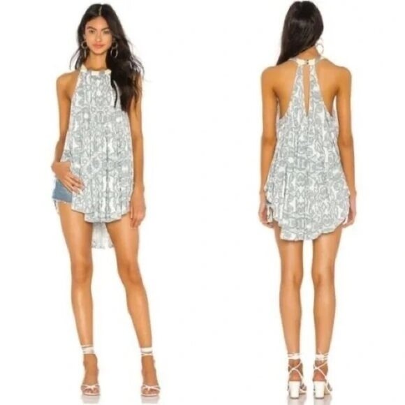 Free People Mimi Gray Linen Halter Sleeveless Tunic Top - Picture 2 of 7